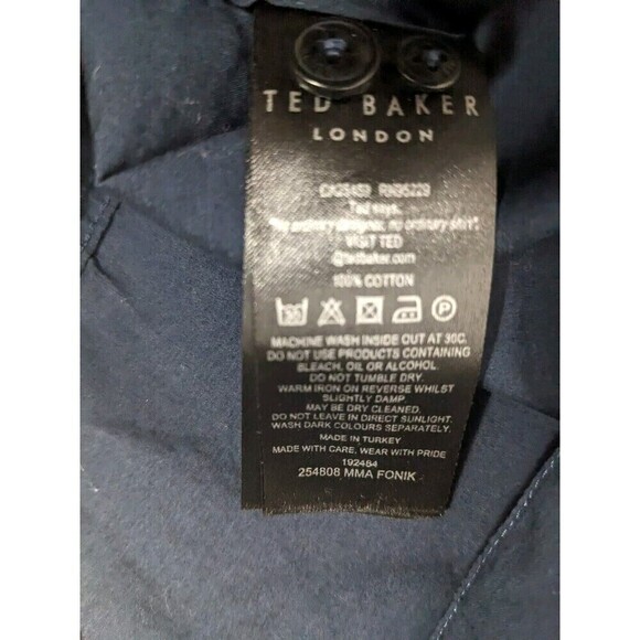 Ted Baker London Men Navy Blue Button Down Dress Shirt Sz 5 XL Magnolia Logo N15 - Picture 8 of 10